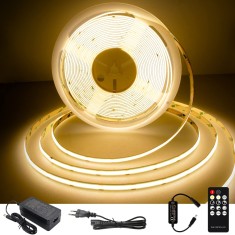 Banda LED COB 2700K alb cald 10m reglabila 24V set flexibil cu sursa de alimentare si telecomanda RF