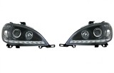 Far Mercedes Clasa Ml (W163), 09.2001-07.2005, model tuning, montare fata, stanga+dreapta, cu lumina de parcare LED; cu lampa ceata LED; H1+H1+LED+PY