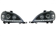 Far Mercedes Clasa Ml (W163), 09.2001-07.2005, model tuning, montare fata, stanga+dreapta, cu lumina de parcare LED; cu lampa ceata LED; H1+H1+LED+PY