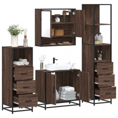 vidaXL Set de mobilier de baie din 4 piese din lemn de stejar maro 3301279