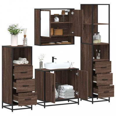 Gossi set de mobilier de baie din 4 piese din lemn de stejar maro foto