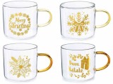 Set 4 cani Craciun sticla transparenta aurie &Oslash; 5,5 cm x 5 H, 80 ml