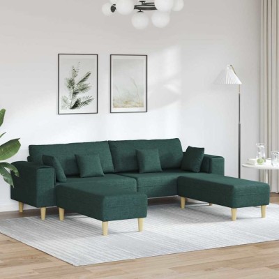 Sofa din material textil cu pernă 3 pcs Verde &amp;icirc;nchis 208 cm țesătură foto