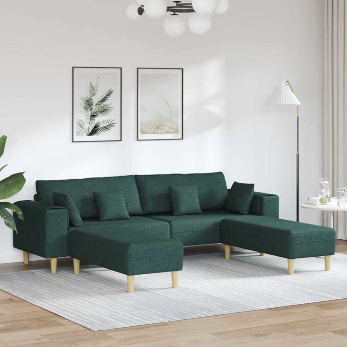 Sofa din material textil cu pernă 3 pcs Verde &icirc;nchis 208 cm țesătură