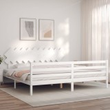 Cumpara ieftin Cadru pat cu tăblie 200x200 cm, alb, lemn masiv