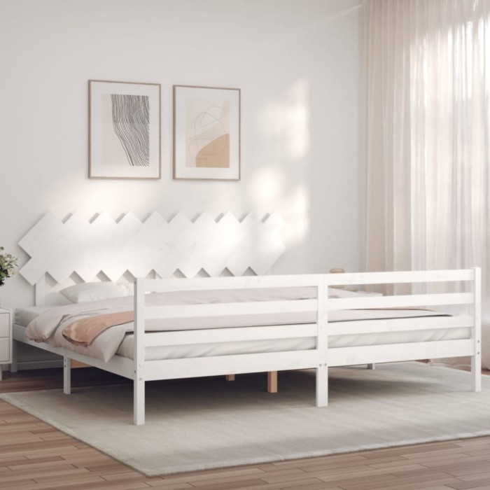 Gossi cadru pat cu tablie 200x200 cm, alb, lemn masiv