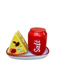 Set solnita sare si piper cu suport,ceramica, 8 cm-2 piese