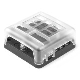 Cutie de sigurante ceramica cu bara negativa LED 6 locuri, 6 circuite, sigurante plate Uni 19 mm, 32V, 30A/circuit, 100A bloc, AMiO