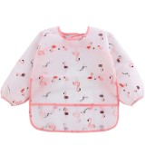 Baveta cu maneci lungi pentru bebelusi, impermeabil, model flamingo, usor de curatat, cu buzunar