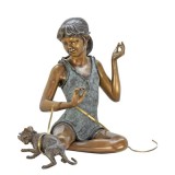 Fetita cu pisica-statueta din bronz pictat TBB-73, Animale