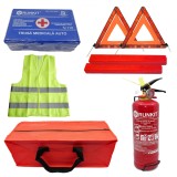Cumpara ieftin Kit Siguranta Auto RUNKIT Certificat RAR, Stingator Manometru, Trusa Medicala DIN13164, 2 Triunghiuri Omologate, Vesta Reflectorizanta