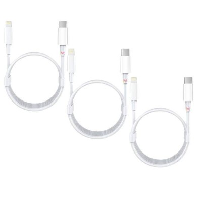 Set 3 Cabluri de Date si Incarcare, Type-C / Lightning, Albe, 2A, Viteza 10 Gbps, 1 M foto