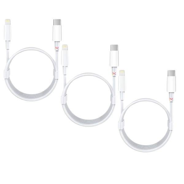 Set 3 Cabluri de Date si Incarcare, Type-C / Lightning, Albe, 2A, Viteza 10 Gbps, 1 M