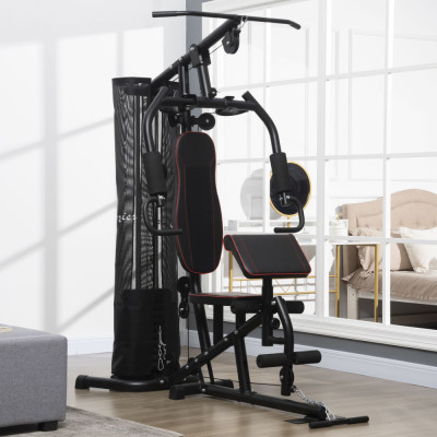 Statie de fitness HOMCOM cu greutati de otel de 4,5 kg, aparatul de gimnastica multifunctional pentru antrenament acasa, 170x104x205cm, negru foto