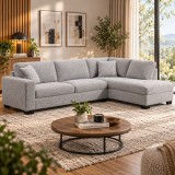 Canapea de colt pentru living,sezut generos cu adancime de pana la 166 cm pentru relaxare,spatar confortabil captusit,tapiterie textila placuta la