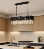 Candelabru Negru Cu Cristale, Design Elegant, 8 X E27, &Oslash;800+300 Cm
