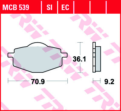 Set placute frana TRW MCB539 - Italjet Millenium - MBK XC Flame - Yamaha DT - TDR - TZM - TZR 50-80 - XC Cygnus 125-150cc