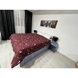 Pilota iarna matlasata &quot;Luna si Stele&quot; Coneltex, dimensiuni 140x210 cm, dreptunghiulara, culoare maro inchis, umplutura fibra siliconizata antialergic