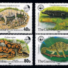 GAMBIA 1981 WWF FAUNA PROTEJATA REPTILE COTA MICHEL 140 EURO