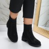 Ghete Dama Negre Piele Ecologica Intoarsa Denisa, Toc 4.5cm, Pietre, Marimea 38, Trendy