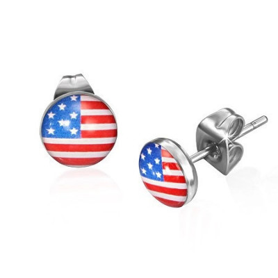Cercei rotunzi cu șurub din oțel - steagul american foto