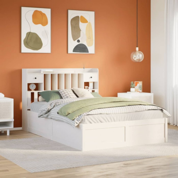 vidaXL Cadru de pat fără saltea, alb, 150x200 cm, lemn masiv pin 3323492