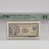 BANCNOTA UNC 5 LEI 1952 GRADATA PMG 64