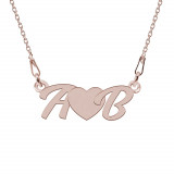Love - Colier personalizat cu initiale si inimioara din argint placat cu aur roz, Bijubox