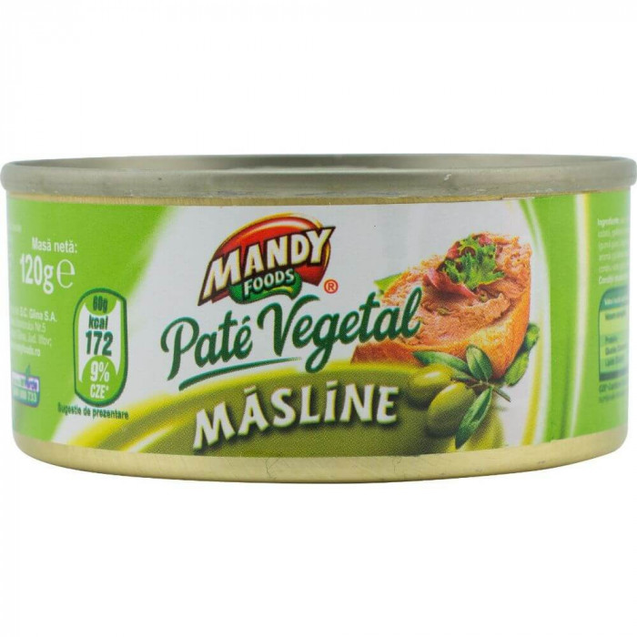 Pasta Vegetala cu Masline Mandy, 120 g, Pasta Tartinabila Vegetala cu Masline Mandy, Pasta Tartinabila cu Masline Mandy, Pasta Vegetariana cu Masline