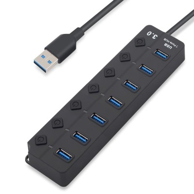 USB Hub Techstar&amp;reg; HB7, 3.0 High Speed, 7 Port USB 3.0, Buton On/Off, Conexiune USB 3.0 de mare viteza foto