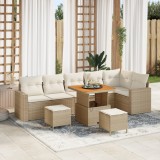 vidaXL Set de Canapele pentru Grădină cu 9 Piese cu Perne Bej Poli Ratan Acacia