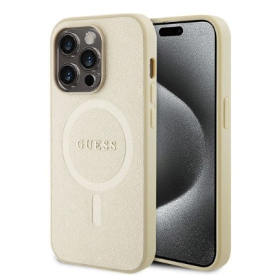 Husa pentru iPhone 15 Pro Max - Guess Saffiano MagSafe (GUHMP15XPSAHMCB) - Gold foto