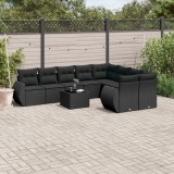 Gossi set canapele de gradina cu perne, 10 piese, negru, poliratan