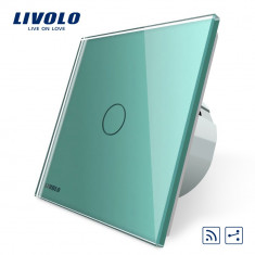 Intrerupator cap scara / cap cruce wireless cu touch Livolo din sticla, Verde foto