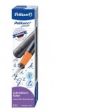 Stilou Pelikano Junior, penita A pentru dreptaci, grip ergonomic, culoare gri inchis