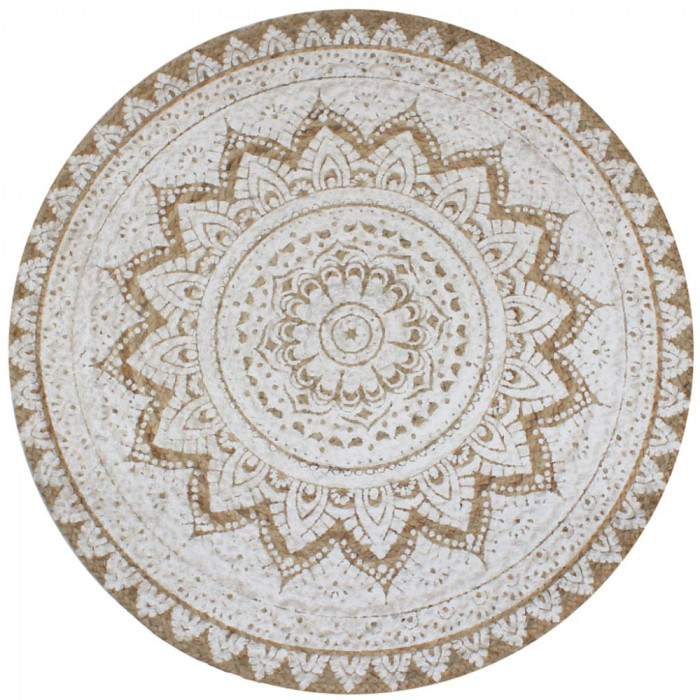 vidaXL Covor din iută &icirc;mpletită cu imprimeu, 90 cm, rotund 245339