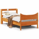 VidaXL Cadru de pat cu tăblie, maro ceruit, 90x190 cm, lemn masiv pin