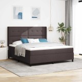 Cumpara ieftin Pat cu saltea cu arcuri și LED maro &icirc;nchis 180x200 cm, țesătură
