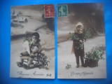 HOPCT 1744 COPII-TCV-ROMANTICA-FRANTA-LOT 2 CARTI POSTALE VECHI-CIRCULATE