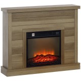 HOMCOM Șemineu Electric cu Flacără 3D, Oprire Automată, &Icirc;ncălzire Reglabilă și Temporizator, 96,5x22x81,7 cm, Lemn Natural | Aosom Romania