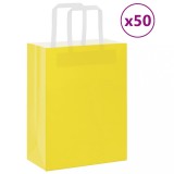 vidaXL Pungi de h&acirc;rtie 50 buc cu m&acirc;nere galbene 21x11x28 cm