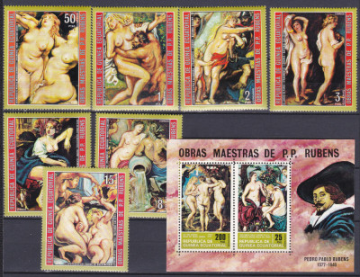 DB1 Pictura Guineea Ecuatoriala Rubens 7 V. + SS MNH foto