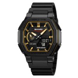 Ceas bărbătesc sport SKMEI 2438 negru cu accente aurii, digital &amp; analog, waterproof 50M, cronometru și alarmă