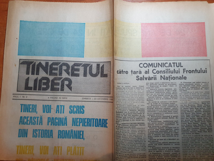 tineretul liber 23 decembrie 1989-anul 1,nr. 2 - revolutia romana