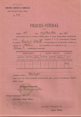 Rom&amp;acirc;nia, Ocolul Minier Măcin, Proces-verbal 1 de &amp;icirc;ncărcare pe ceam, 1941 foto