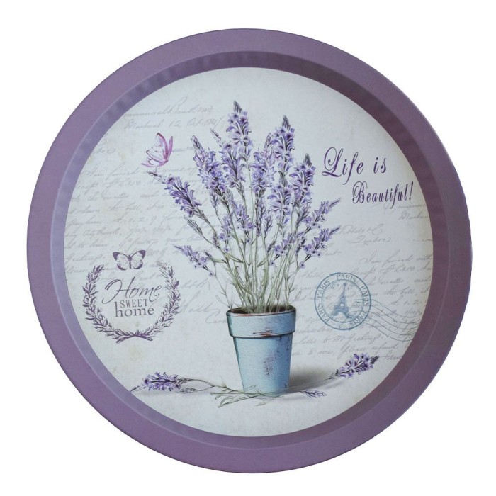 Farfurie metalica rotunda tip tava Pufo Life is Beautiful pentru servire desert, prajituri, aperitive, 33 cm