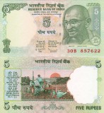 Bancnota India 5 Rupii 2010 UNC, Neutilizata, Asia
