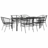 vidaXL Set de sufragerie de grădină 7 piese sticlă neagră polirattan 3334588