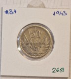 268, Uruguay, 50 Centesimos 1943, KM#31, argint, America Centrala si de Sud