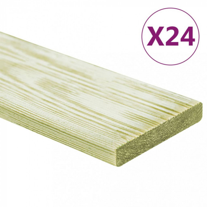 vidaXL Plăci de pardoseală 24 buc. 2,88 m&sup2; 1 m, lemn masiv pin tratat